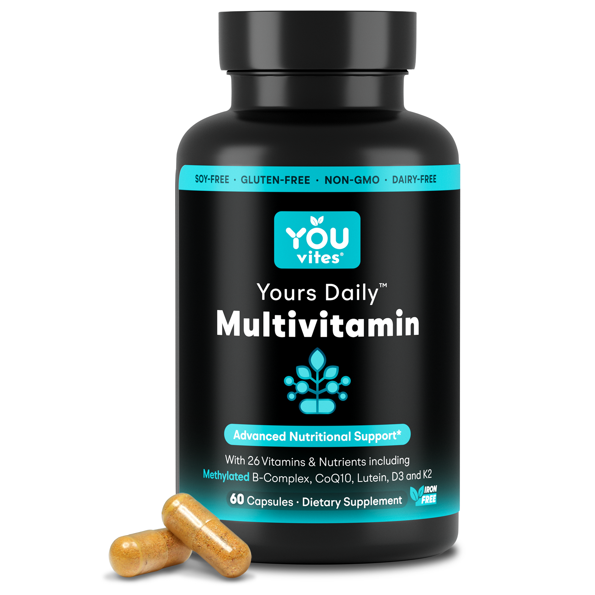 You Vites Yours Daily - Methylated Multivitamin - Iron-Free, Methyl B12, Methylfolate, CoQ10 - 60 Capsules